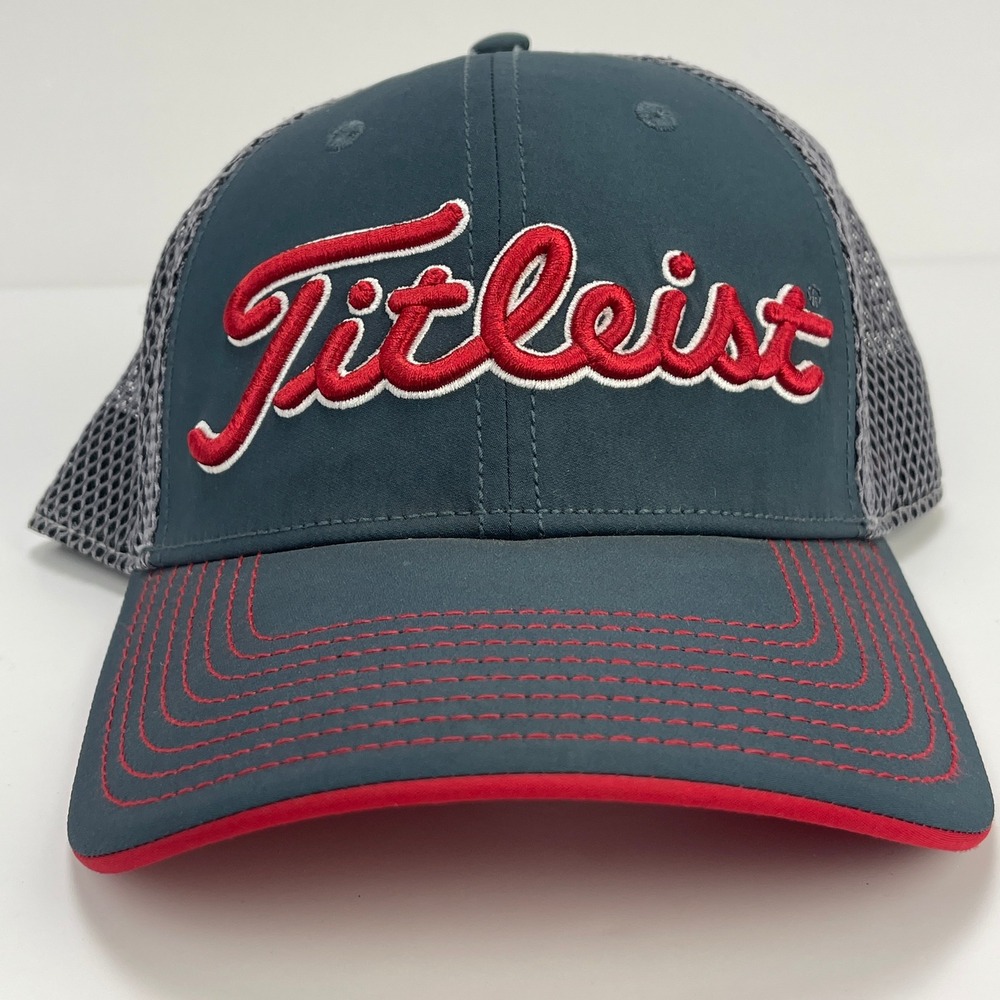 Titleist Hat Mens OSFA Trucker Gray Blue Red Mesh Back Golf Adjustable EUC